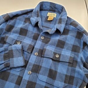 LL Bean Mens Blue Black Buffalo Plaid Fleece Shirt Jacket XS Regular